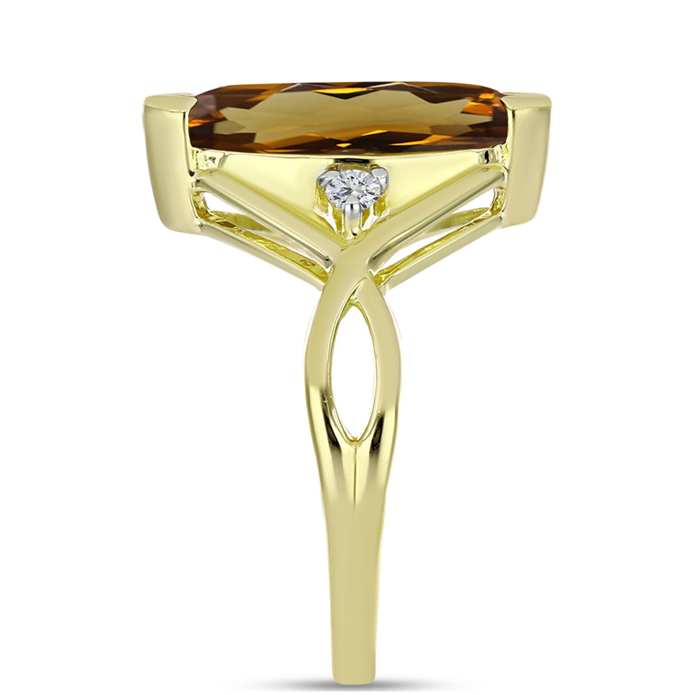 Anillo de Plata Bañada en Oro con Cuarzo Coñac y Topacio Blanco 4 