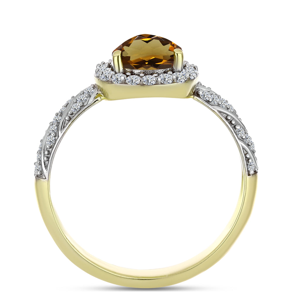 Anillo de Plata Bañada en Oro con Cuarzo Coñac y Topacio Blanco 2 