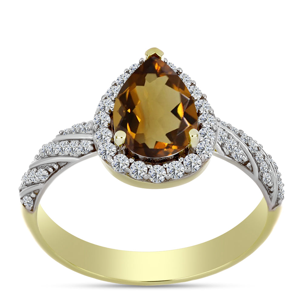 Anillo de Plata Bañada en Oro con Cuarzo Coñac y Topacio Blanco