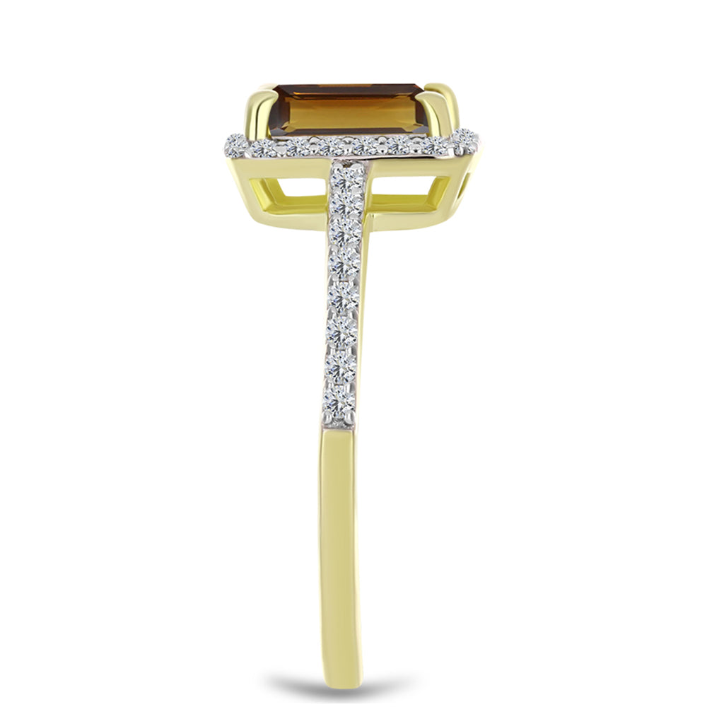 Anillo de Plata Bañada en Oro con Cuarzo Coñac y Topacio Blanco 4 