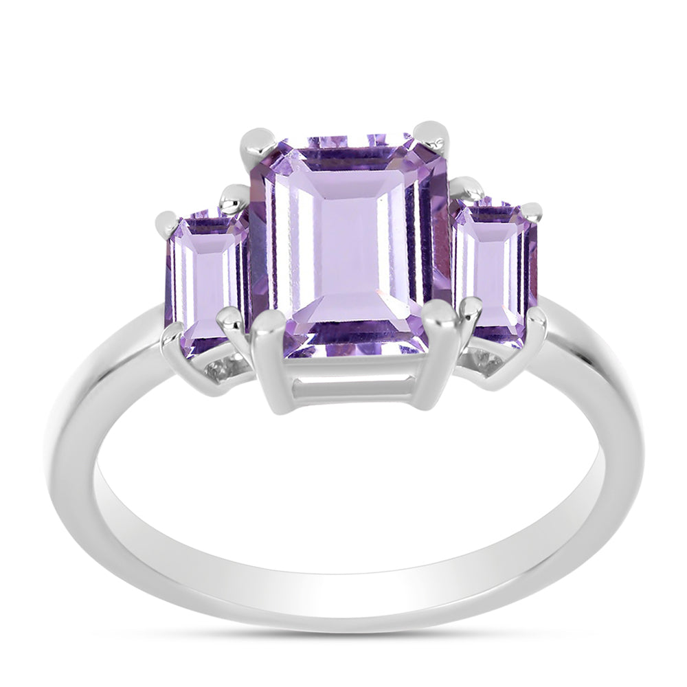 Anillo de Plata con Amatista Rosa de Francia y Topacio Blanco