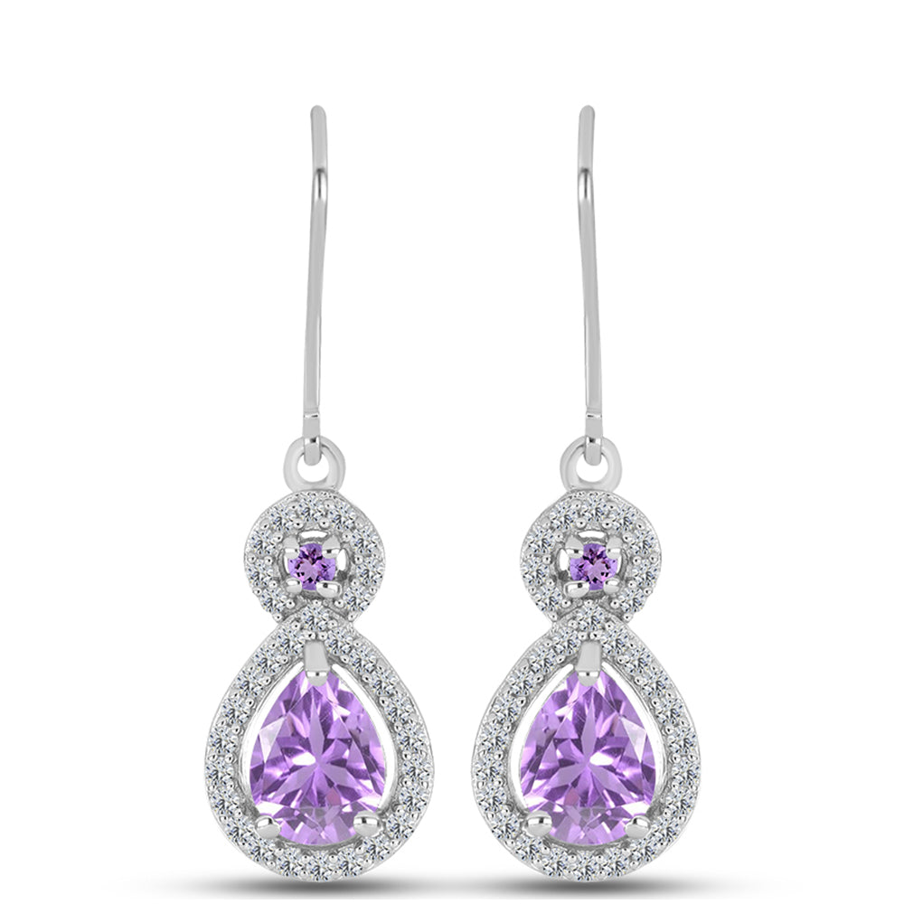 Pendientes de Plata con Amatista Rosa de Francia y Topacio Blanco