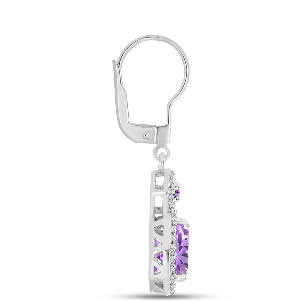 Pendientes de Plata con Amatista Rosa de Francia y Topacio Blanco 2 
