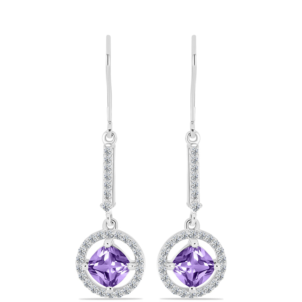 Pendientes de Plata con Amatista Rosa de Francia y Topacio Blanco 1 