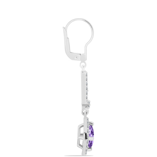 Pendientes de Plata con Amatista Rosa de Francia y Topacio Blanco