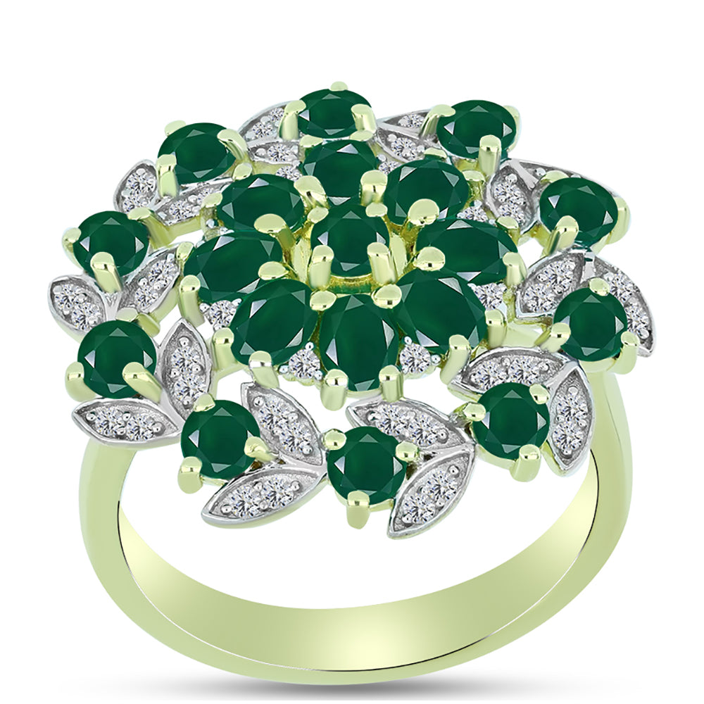Anillo de Plata Bañada en Oro con Ágata Verde y Topacio Blanco 3 