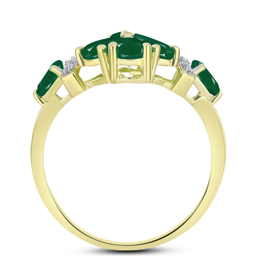 Anillo de Plata Bañada en Oro con Ágata Verde y Topacio Blanco