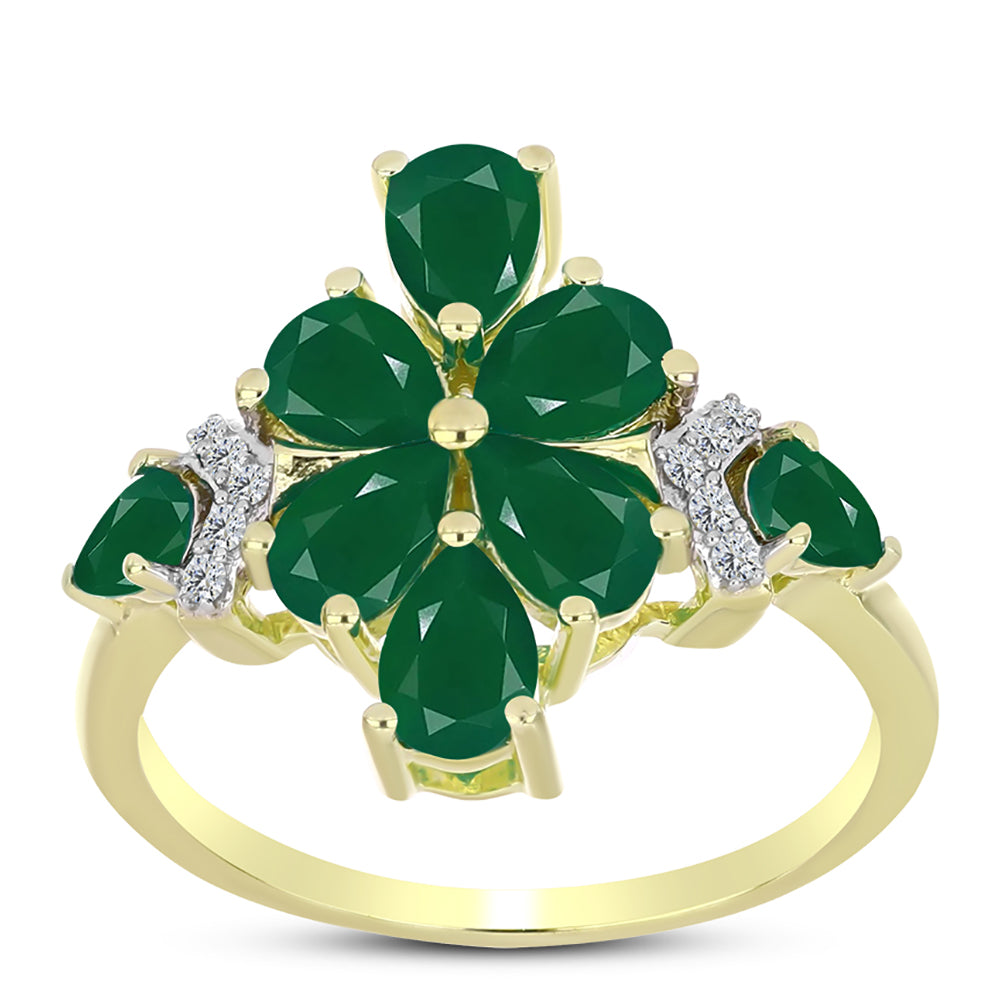 Anillo de Plata Bañada en Oro con Ágata Verde y Topacio Blanco
