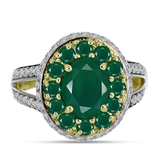 Anillo de Plata Bañada en Oro con Ágata Verde y Topacio Blanco