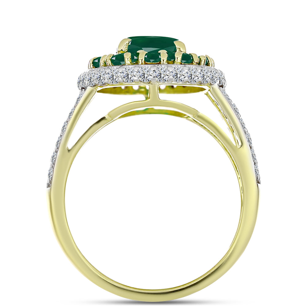 Anillo de Plata Bañada en Oro con Ágata Verde y Topacio Blanco 2 