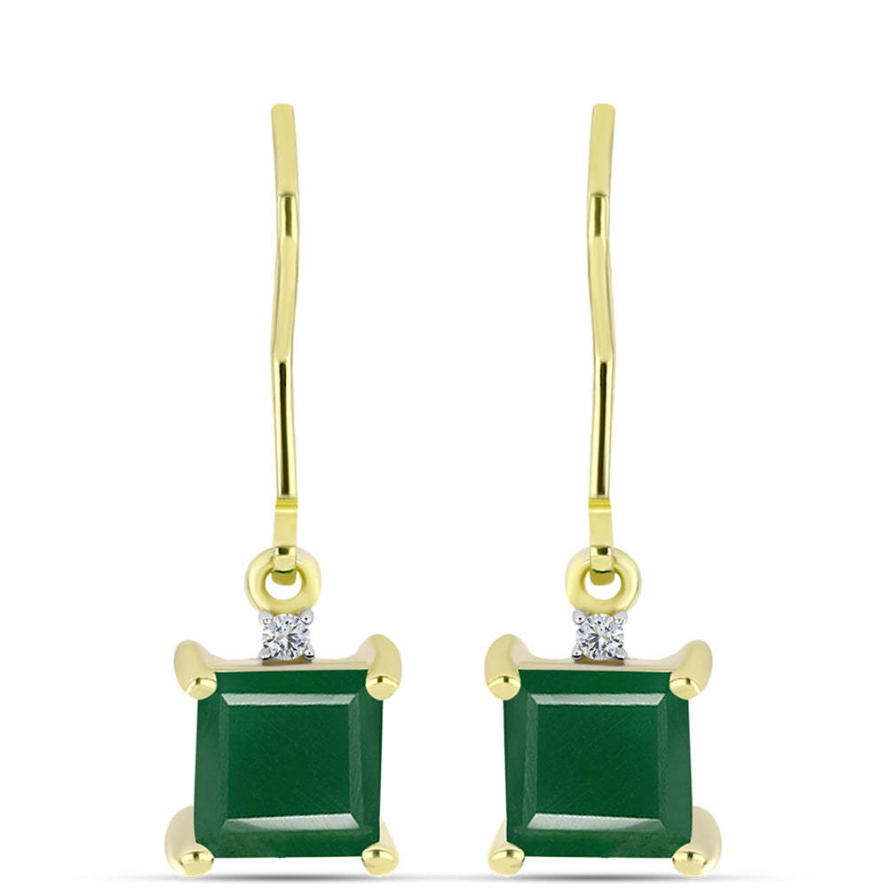 Pendientes de Plata Bañada en Oro con Ágata Verde y Topacio Blanco