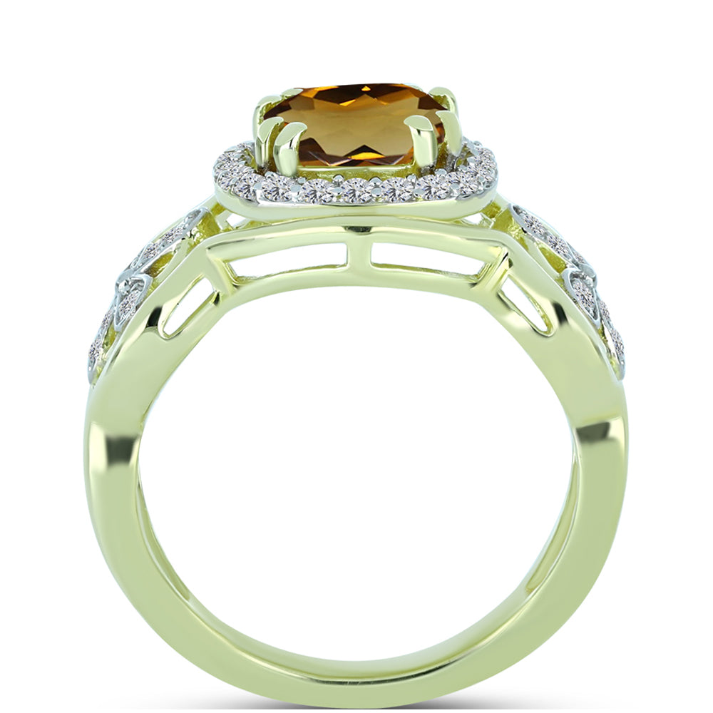 Anillo de Plata Bañada en Oro con Cuarzo Coñac y Topacio Blanco 2 