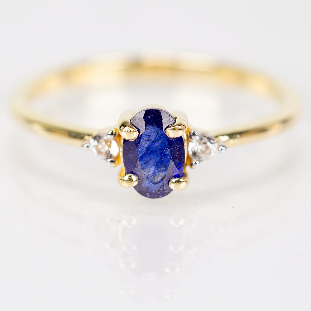 Anillo de Plata Bañada en Oro con Zafiro Azul Australiano y Topacio Blanco 1 