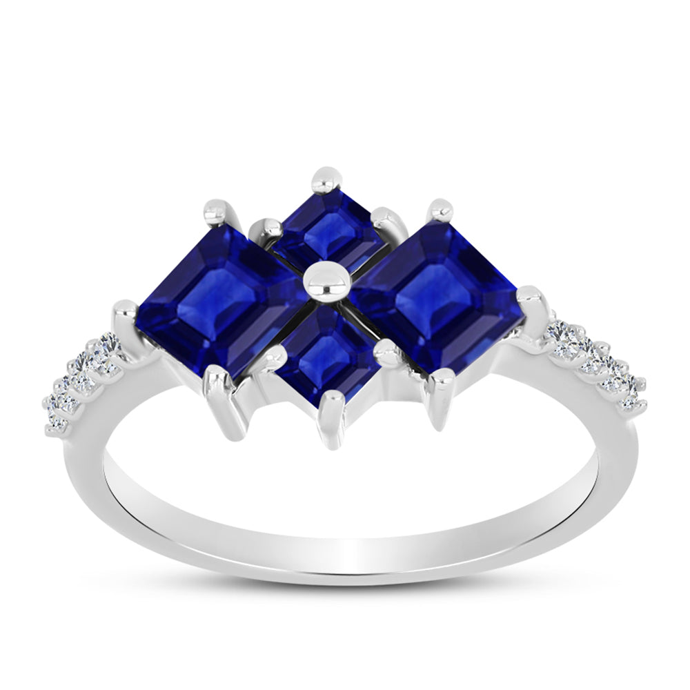 Anillo de Plata con Zafiro Azul Australiano y Topacio Blanco 3 