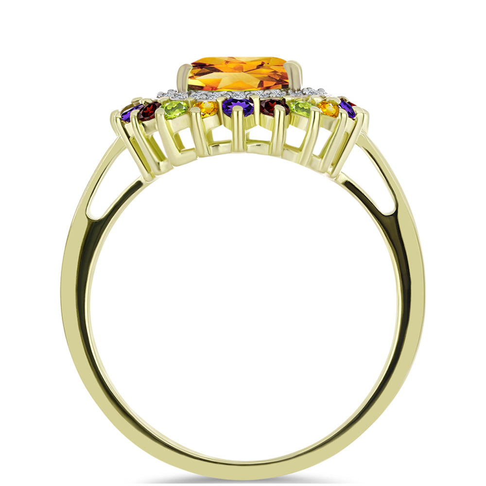 Anillo de Plata Bañada en Oro con Amatista de Marruecos y Citrino de los Montes Urales