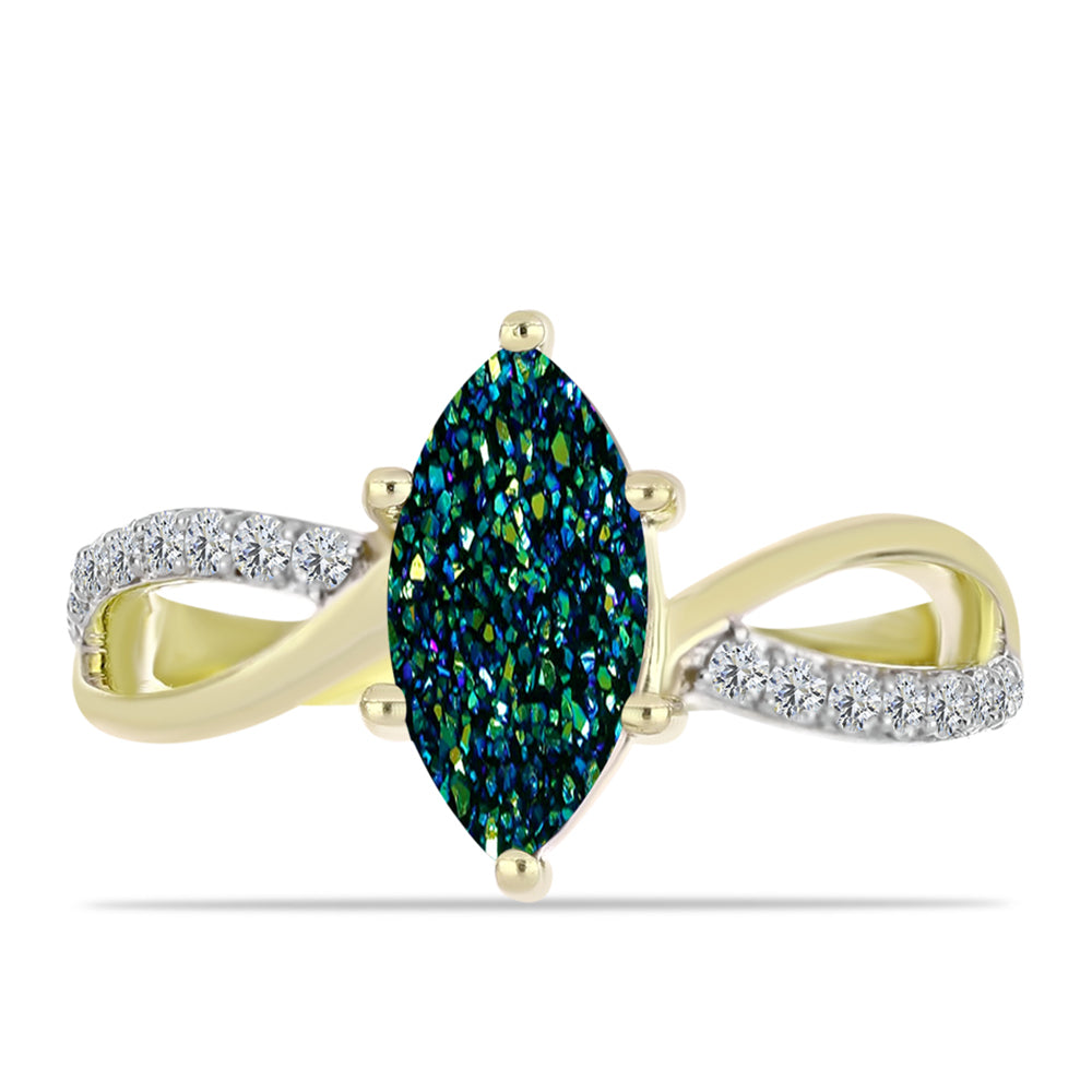 Anillo de Plata Bañada en Oro con Drusa Verde y Topacio Blanco