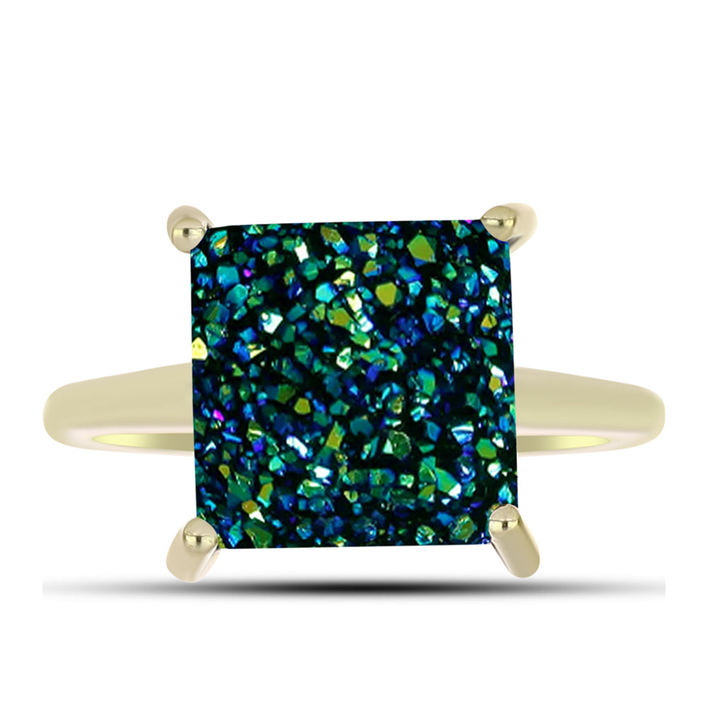 Anillo de Plata Bañada en Oro con Drusa Verde 1 