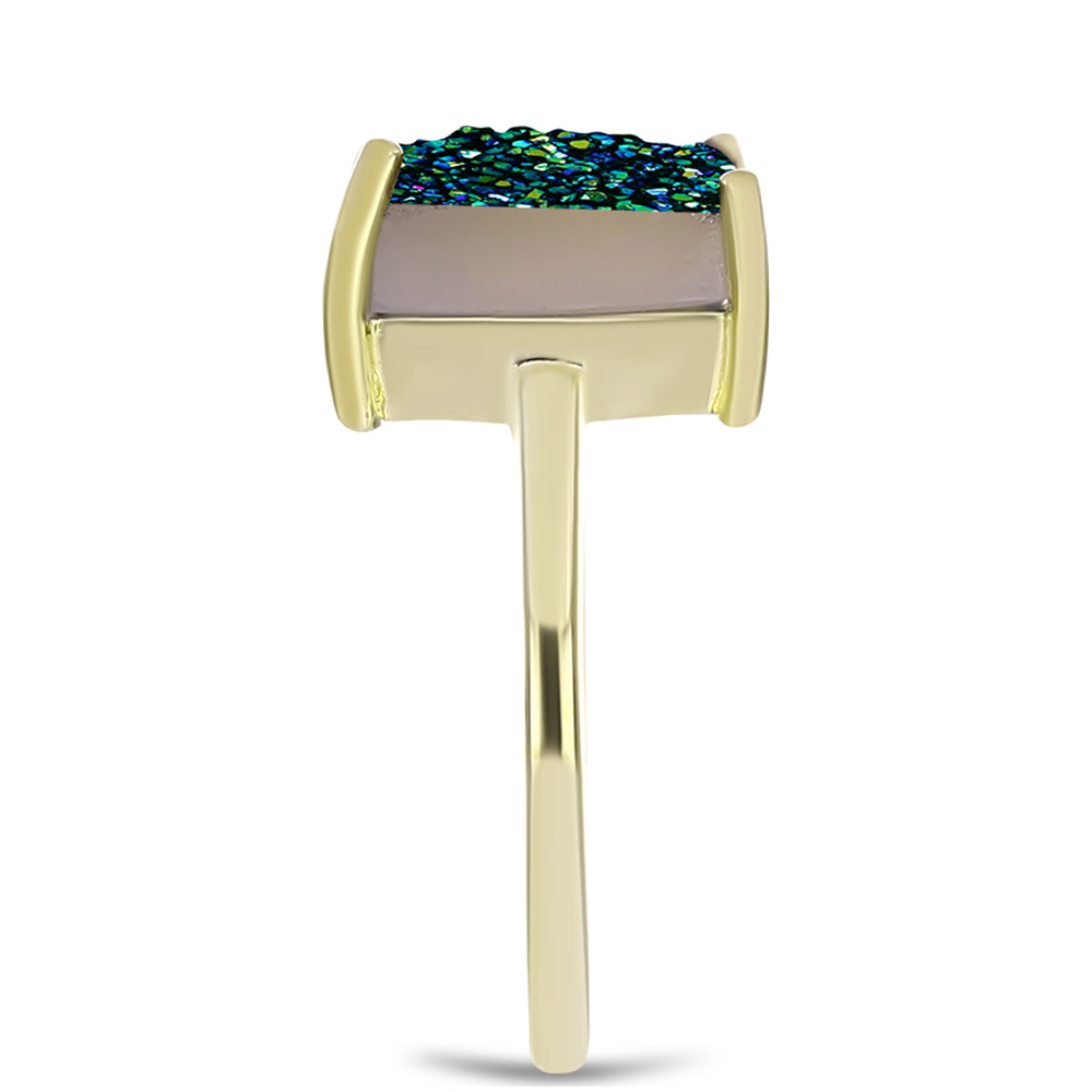 Anillo de Plata Bañada en Oro con Drusa Verde 4 