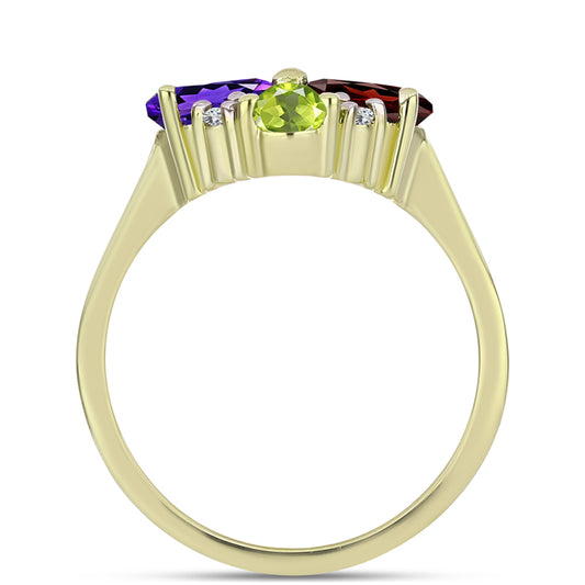 Anillo de Plata Bañada en Oro con Amatista de Marruecos y Citrino de los Montes Urales