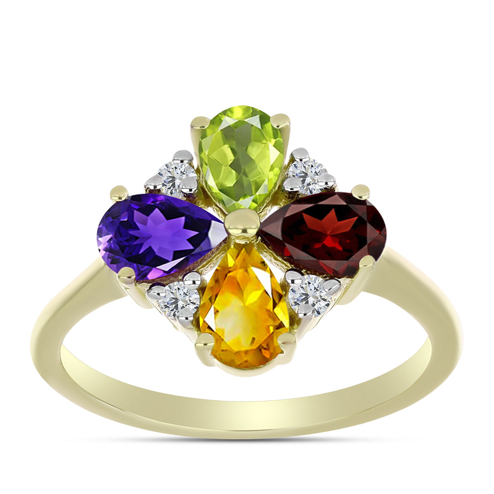 Anillo de Plata Bañada en Oro con Amatista de Marruecos y Citrino de los Montes Urales 3 