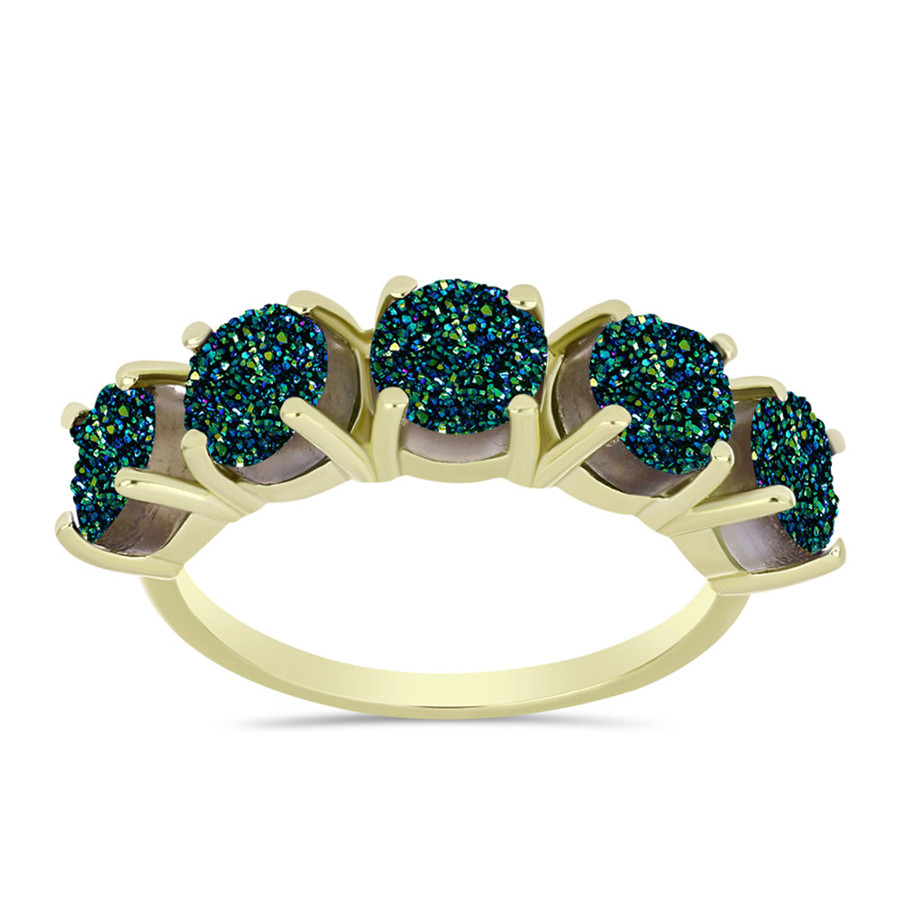 Anillo de Plata Bañada en Oro con Drusa Verde 3 