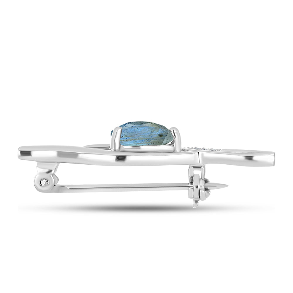 Broche de Plata con Labradorita y Topacio Blanco 2 