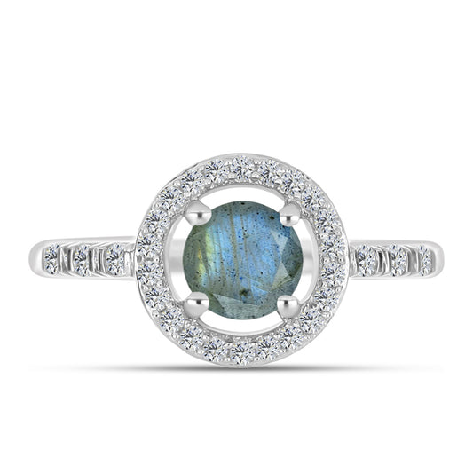 Anillo de Plata con Labradorita y Topacio Blanco