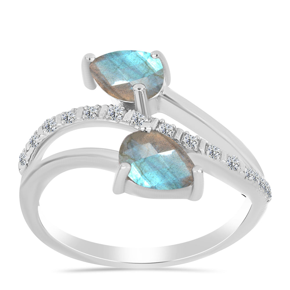 Anillo de Plata con Labradorita y Topacio Blanco