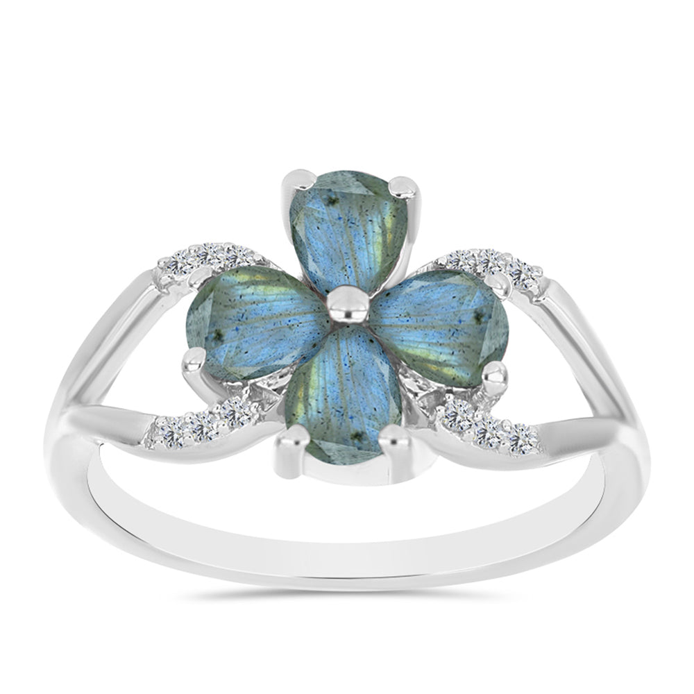 Anillo de Plata con Labradorita y Topacio Blanco 3 