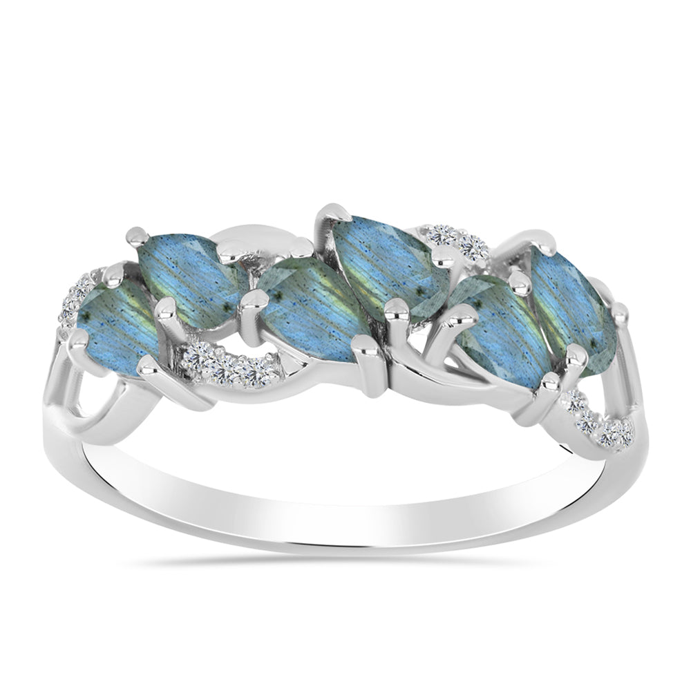 Anillo de Plata con Labradorita y Topacio Blanco 1 