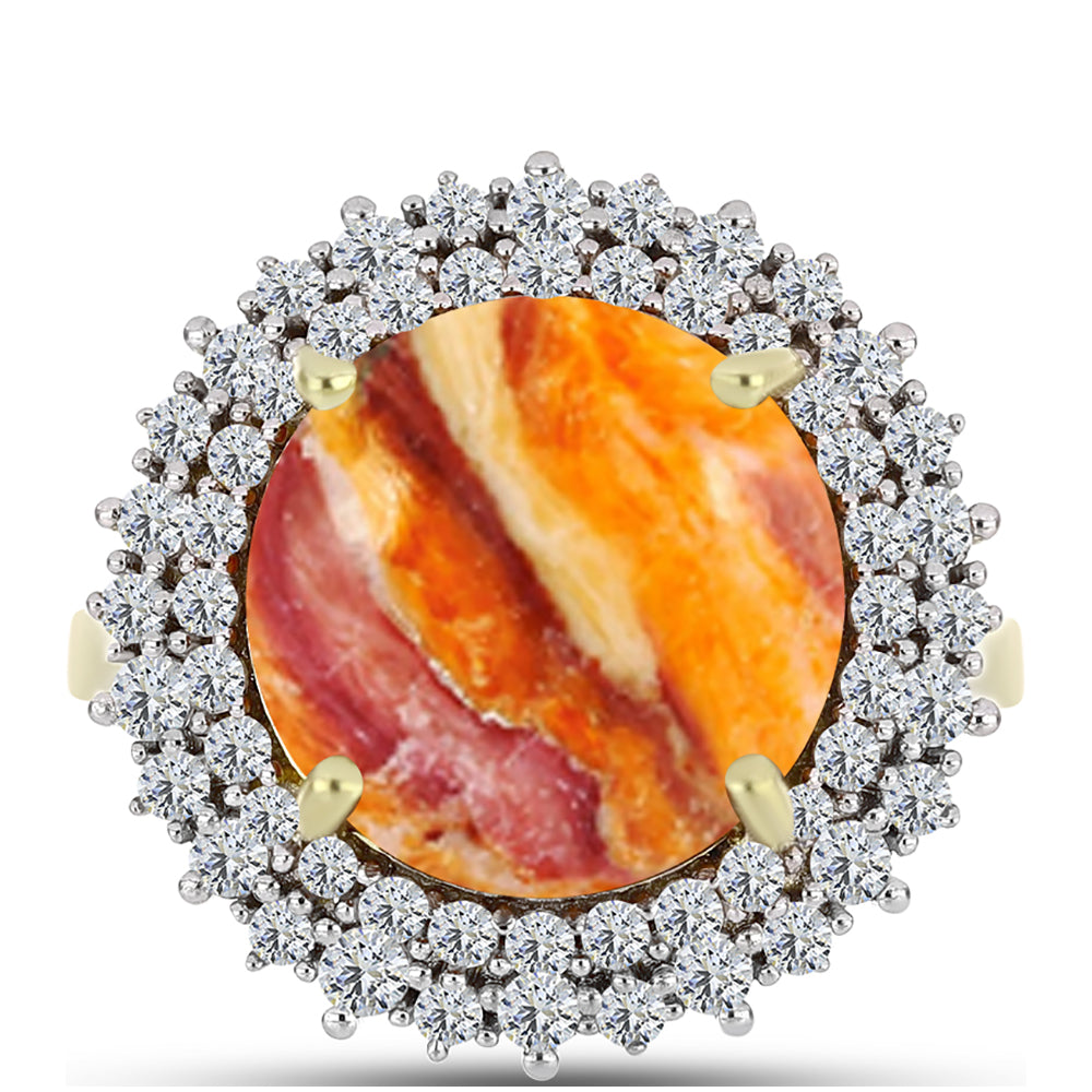 Anillo de Plata Bañada en Oro con Jaspe Garra de León y Topacio Blanco