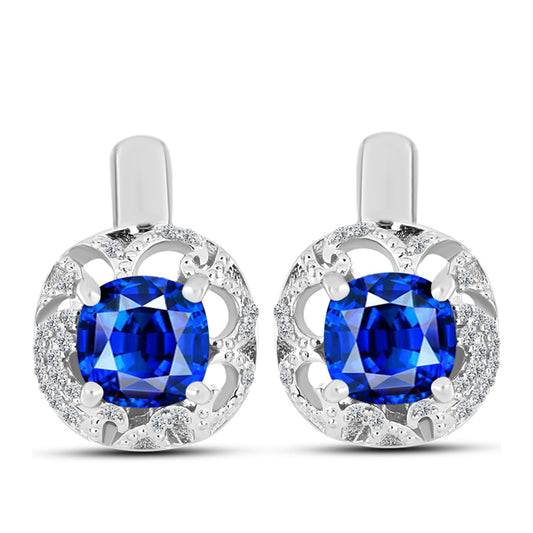 Pendientes de Plata con Zafiro Azul Australiano y Topacio Blanco