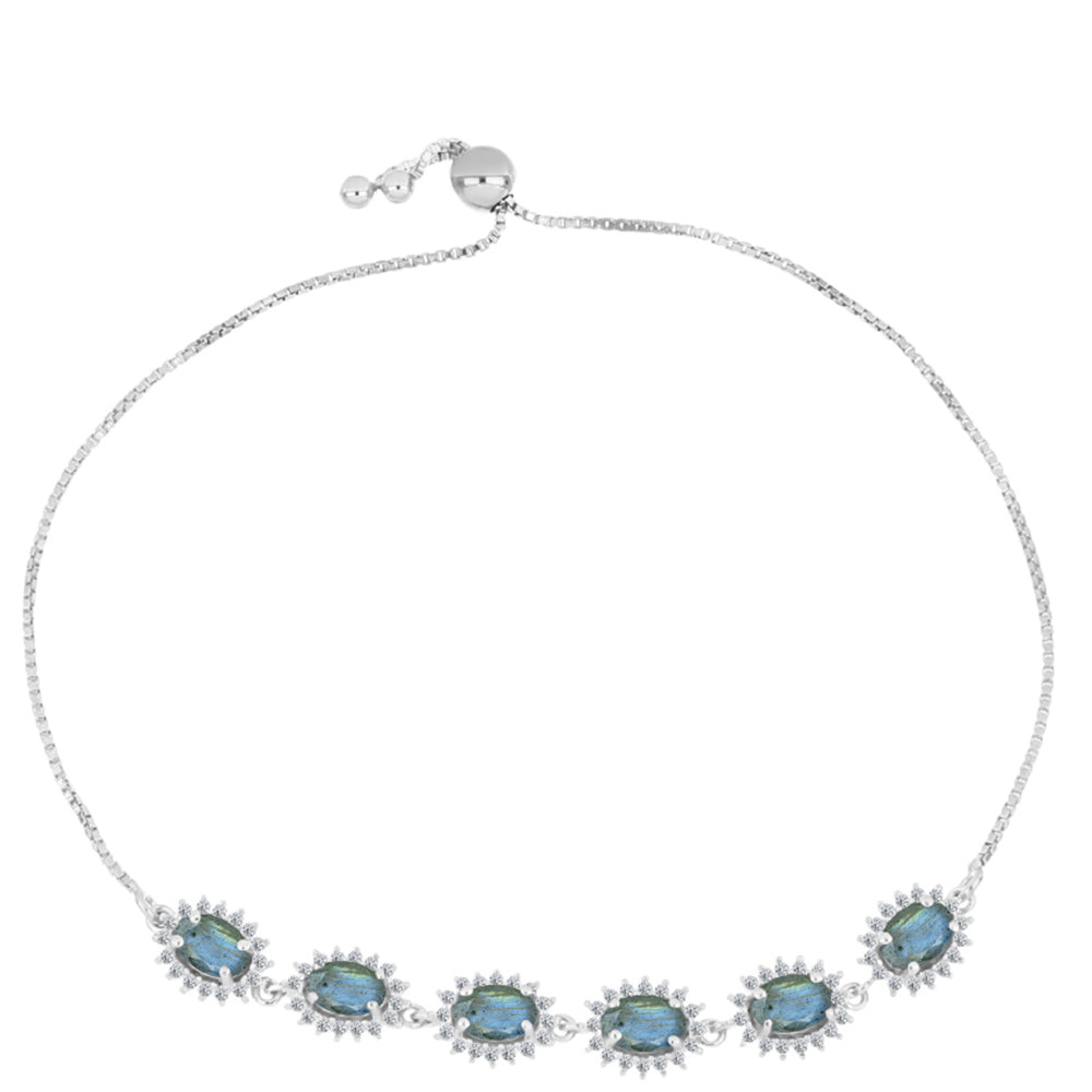 Pulsera de Plata con Labradorita y Topacio Blanco