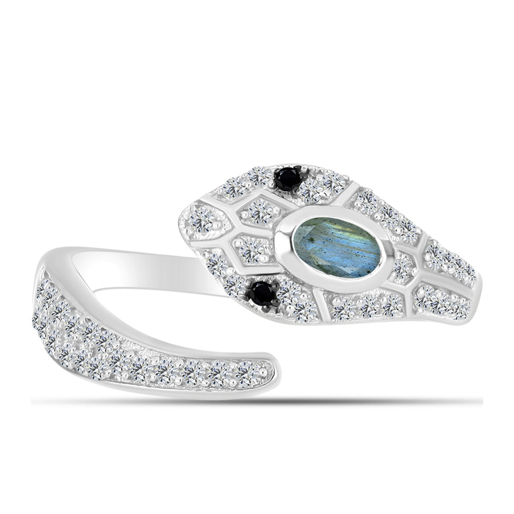 Anillo de Plata con Labradorita y Espinela Negra