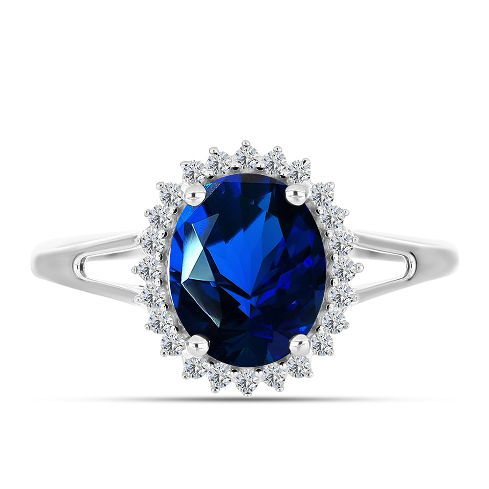 Anillo de Plata con Zafiro artificial y Zircón Blanco