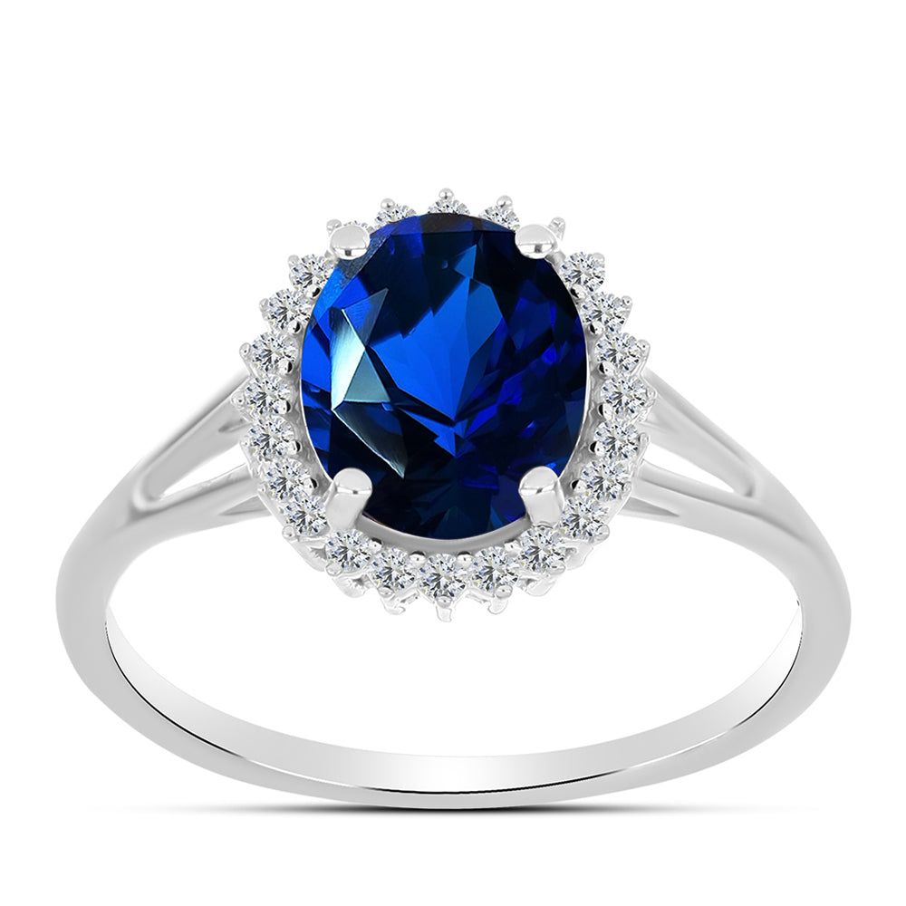 Anillo de Plata con Zafiro artificial y Zircón Blanco 3 