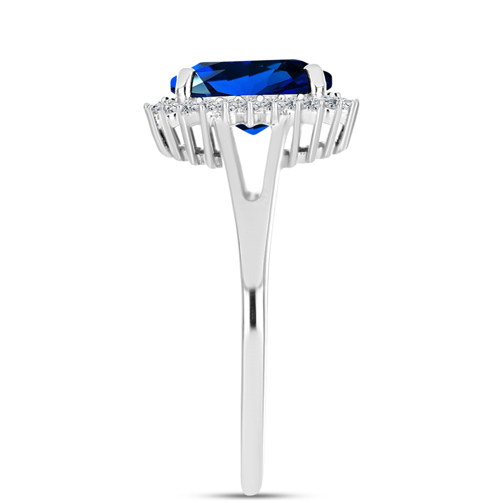 Anillo de Plata con Zafiro artificial y Zircón Blanco 4 