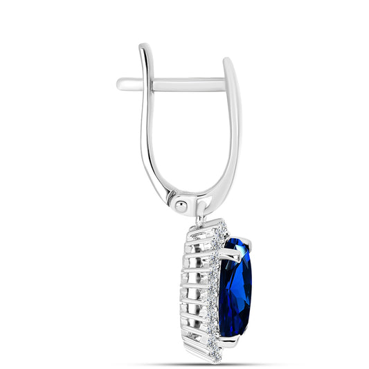 Pendientes de Plata con Zafiro artificial y Zircón Blanco