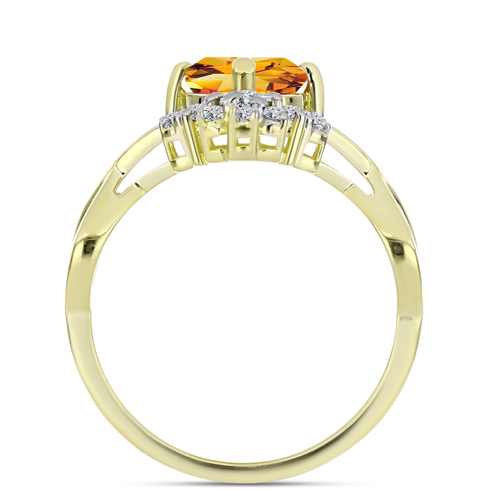 Anillo de Plata Bañada en Oro con Citrino de Río del Oro y Topacio Blanco 2 
