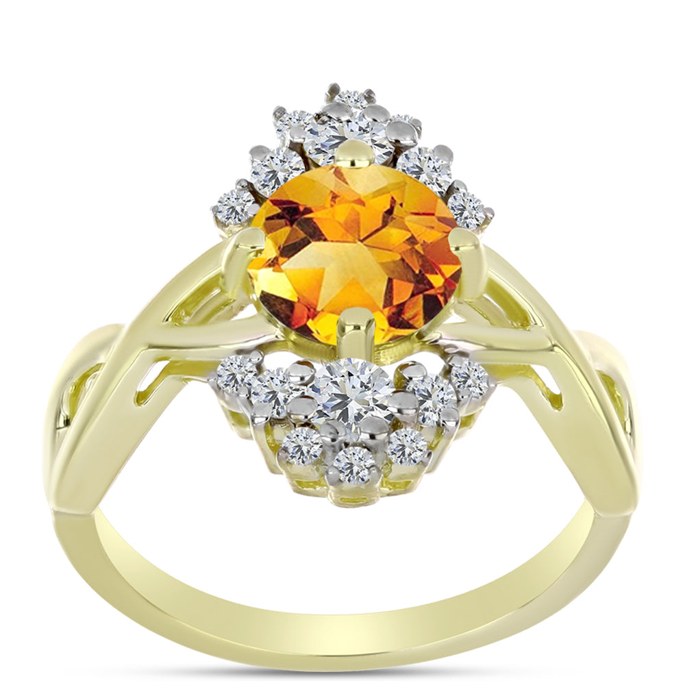 Anillo de Plata Bañada en Oro con Citrino de Río del Oro y Topacio Blanco