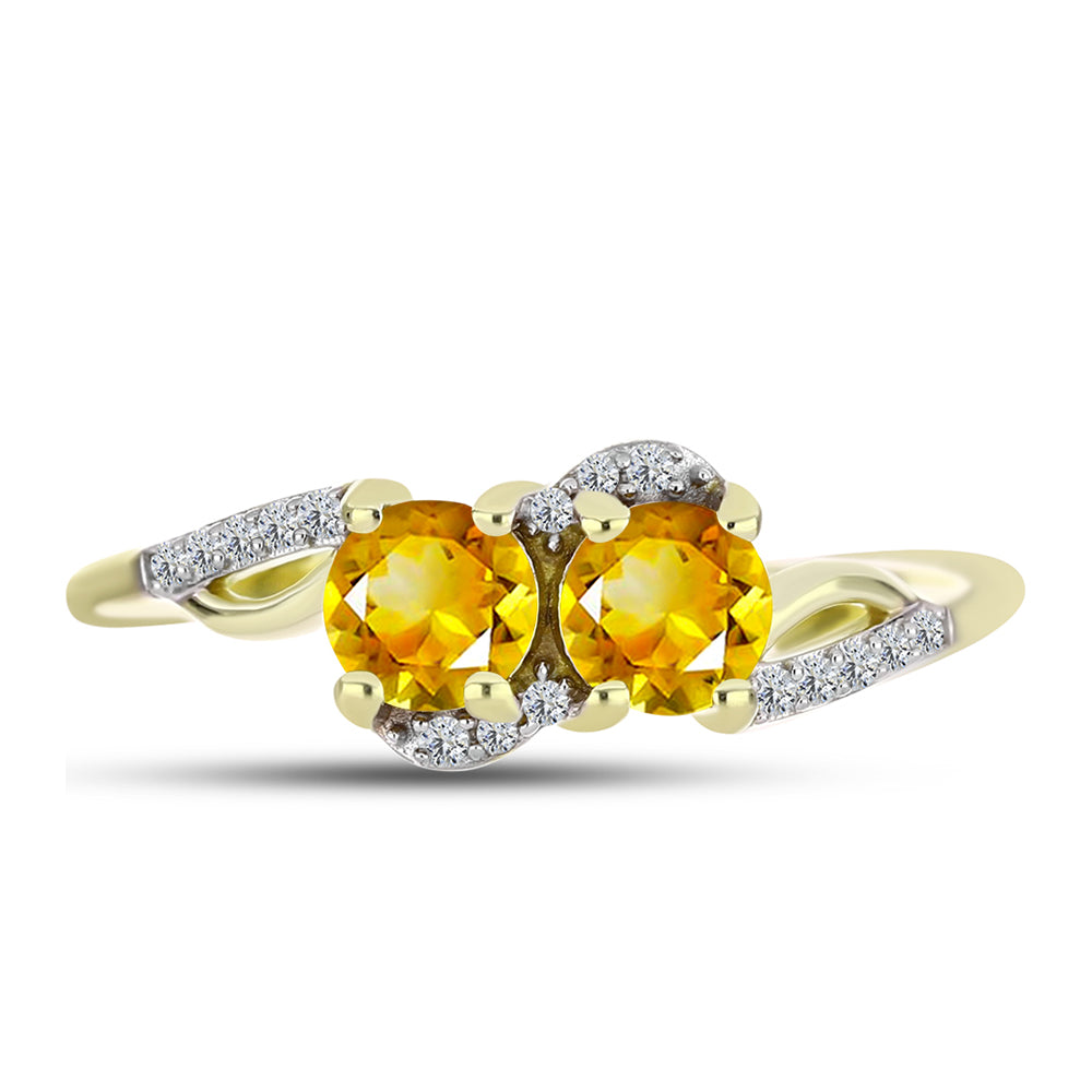 Anillo de Plata Bañada en Oro con Citrino de Río del Oro y Topacio Blanco