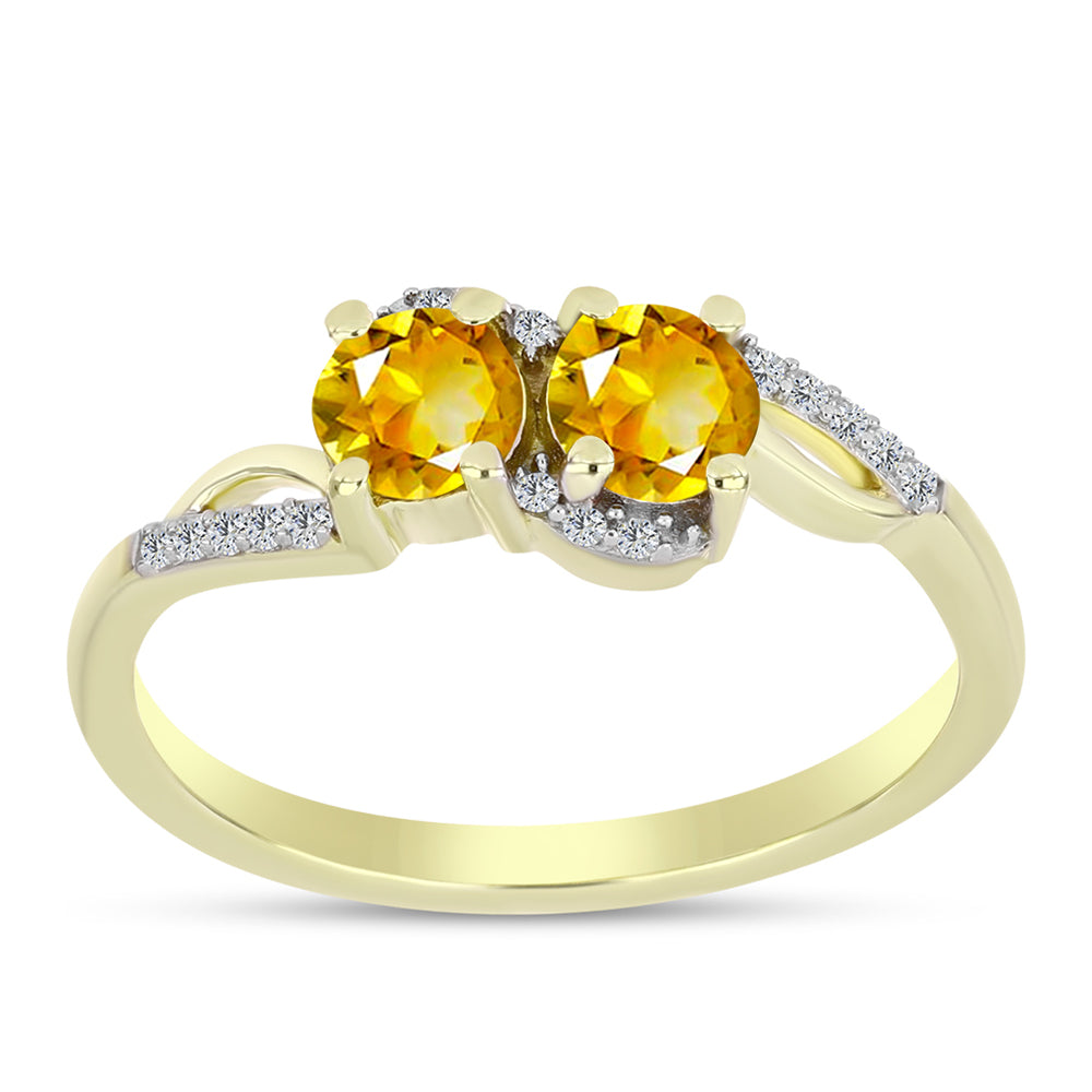 Anillo de Plata Bañada en Oro con Citrino de Río del Oro y Topacio Blanco 3 