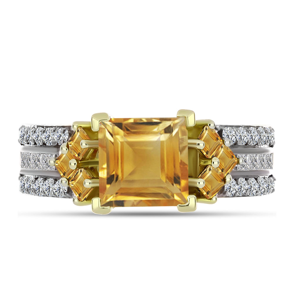 Anillo de Plata Bañada en Oro con Citrino de Río del Oro y Topacio Blanco