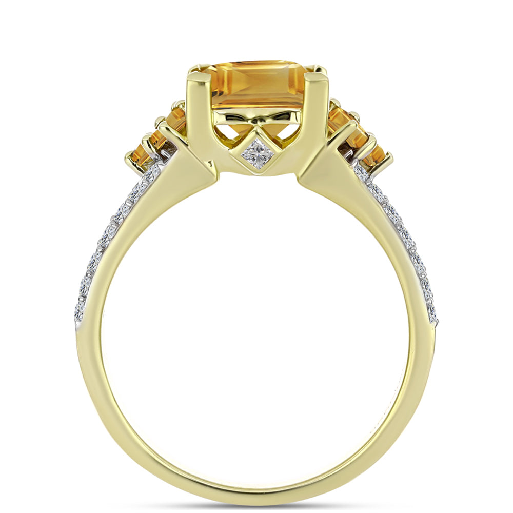 Anillo de Plata Bañada en Oro con Citrino de Río del Oro y Topacio Blanco 2 