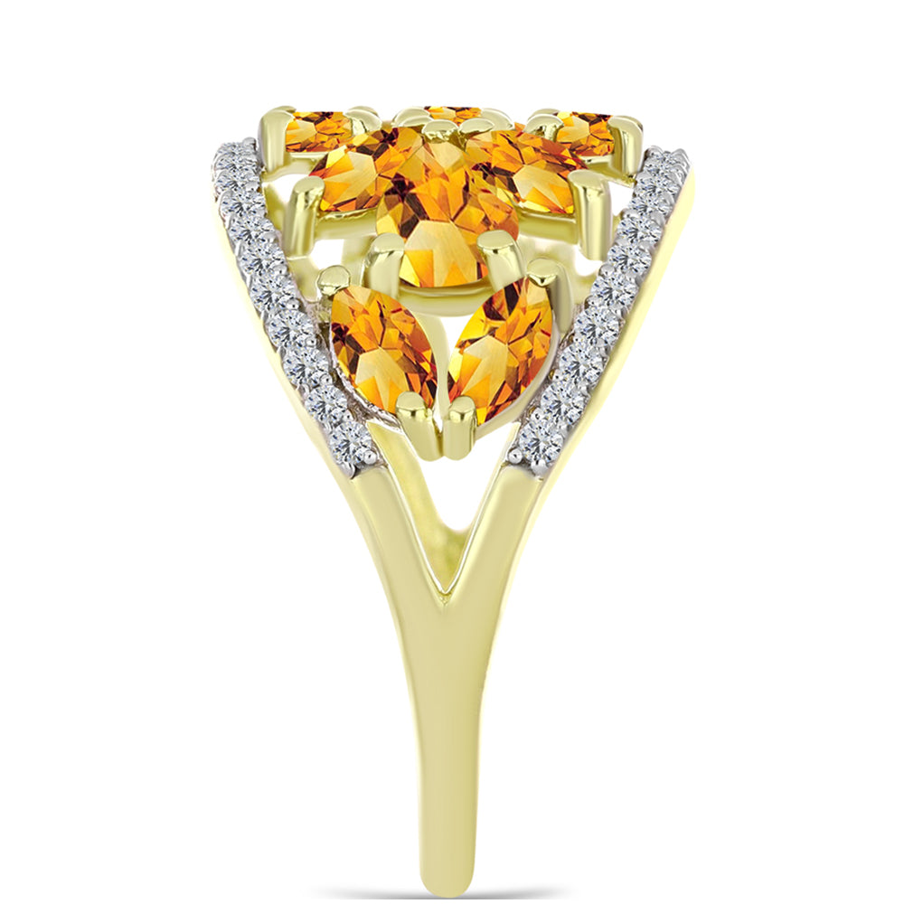 Anillo de Plata Bañada en Oro con Citrino de Río del Oro y Topacio Blanco 4 