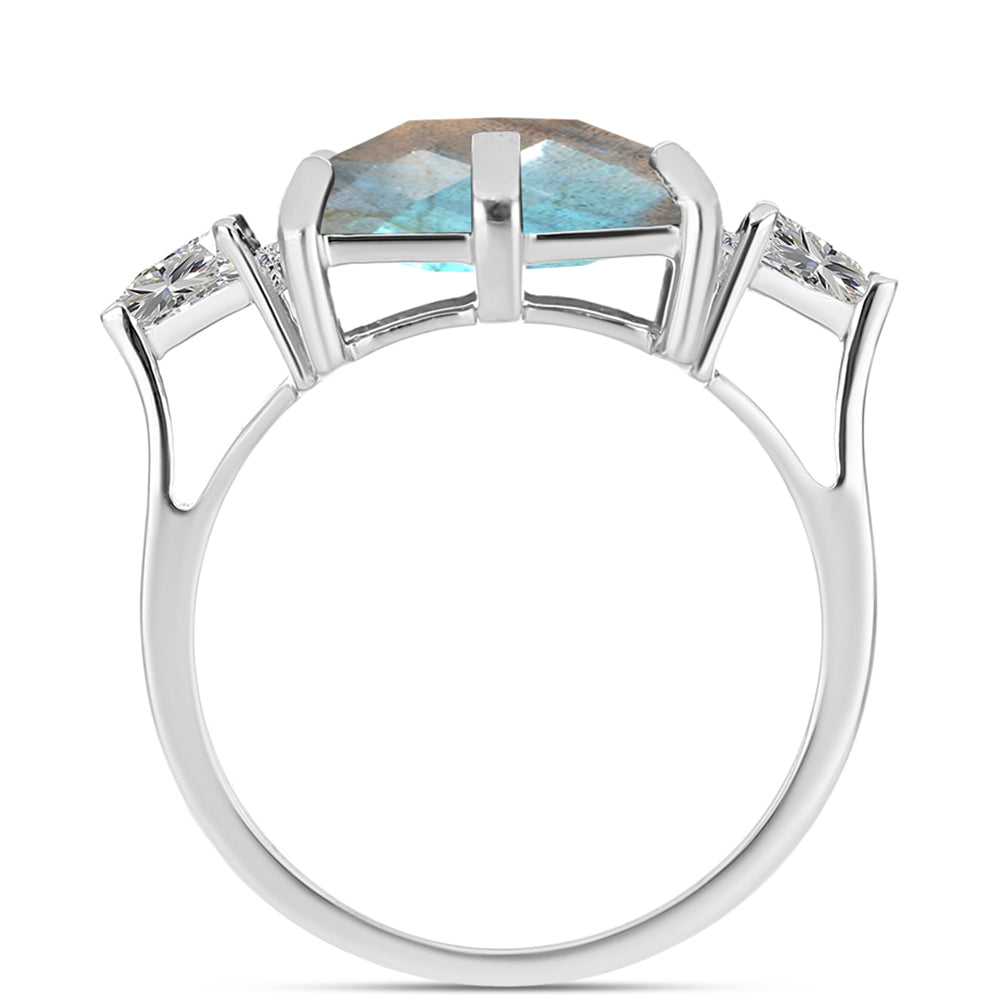 Anillo de Plata con Labradorita y Topacio Blanco