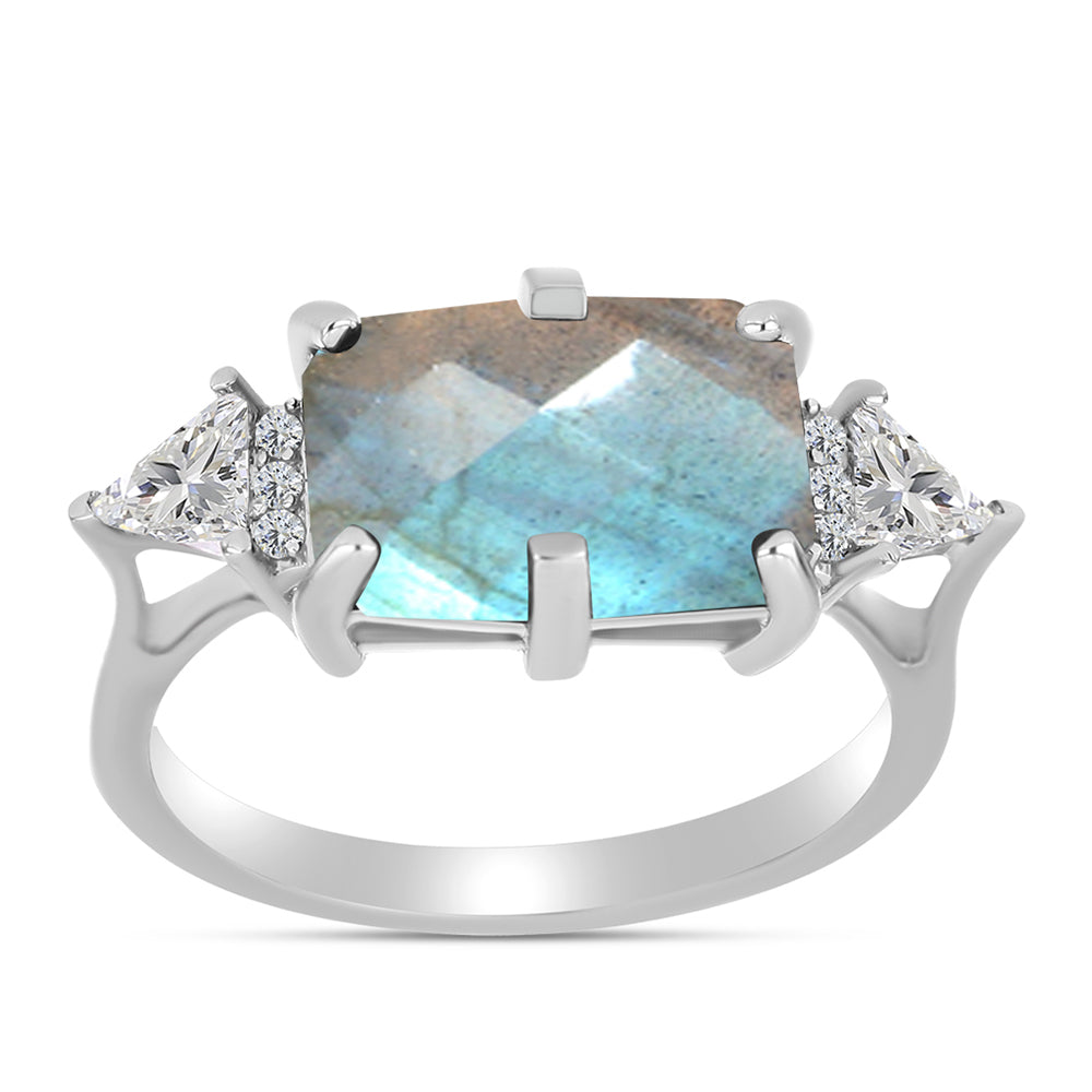 Anillo de Plata con Labradorita y Topacio Blanco 3 