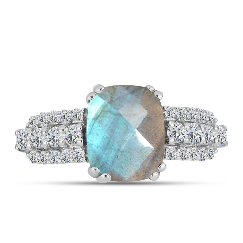 Anillo de Plata con Labradorita y Topacio Blanco