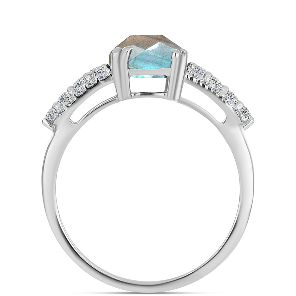 Anillo de Plata con Labradorita y Topacio Blanco
