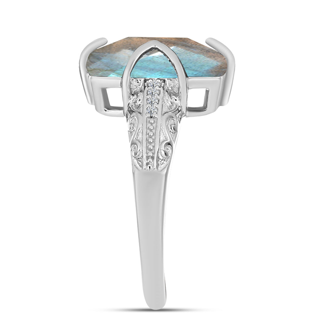 Anillo de Plata con Labradorita y Topacio Blanco 4 